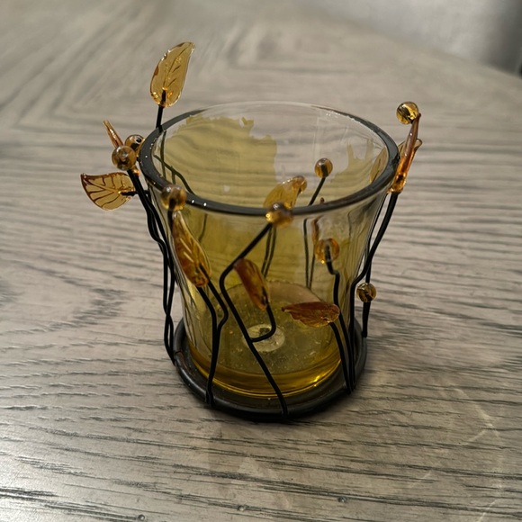 VINTAGE PARTYLITE BROWN LEAF TEALIGHT AND CANDLE HOLDER - Picture 1 of 4